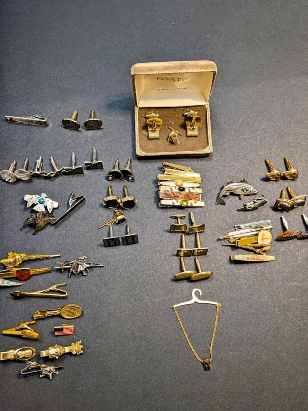 Vintage Men's Cufflinks Tie Clips Jewelry Estate Lot Dante MCM Novelty